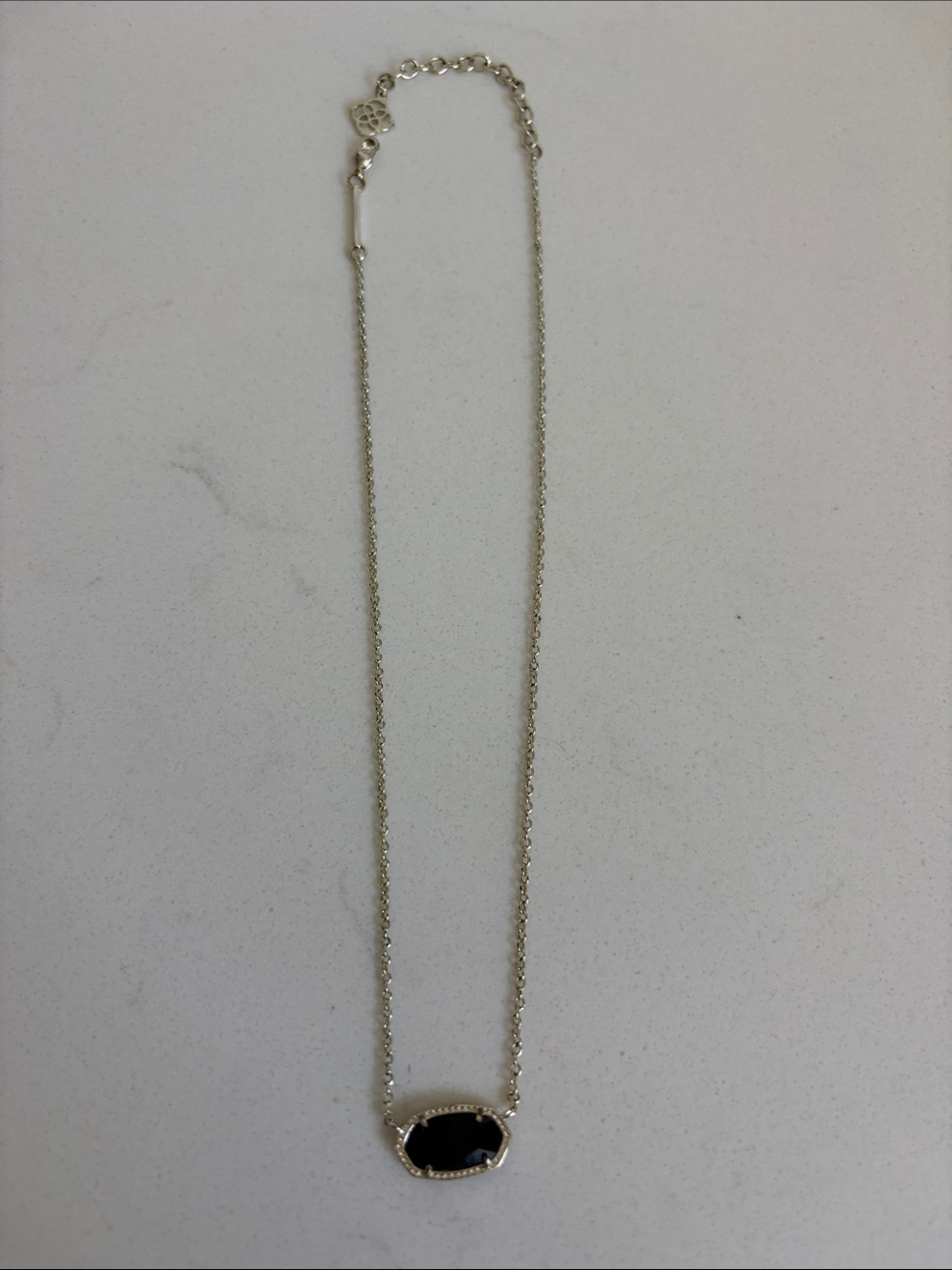 Delicate Gold Chain Necklace with Black Stone Pendant